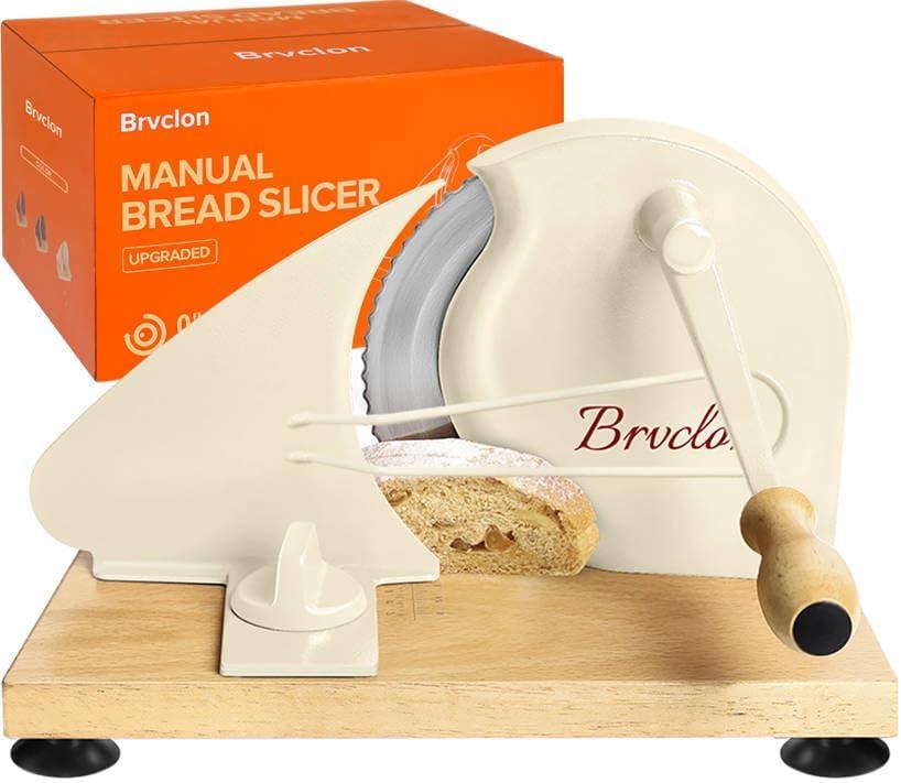 Manual Bread Slicer for Homemade Sourdough Bread, Adjustable Thickness&Evenly Slicing, Hand Crank Bread Slicer with Scale Line and Suction Cup, Serrated Blade Design, Patent (Cream)