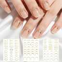 3 Sheets French Line Nail Art Stickers, 3D Rhinestone Nail Stickers Self-Adhesive Curved Stripe Designs Waved Nails Design Sticker French Nails Decals for Women Girls Nail-Art Decorations (Gold)