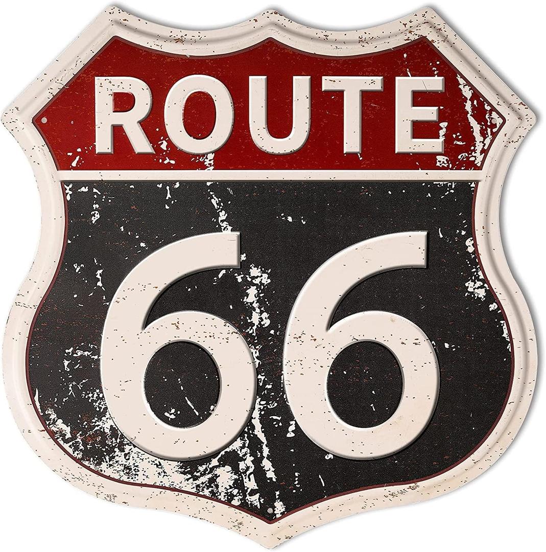 HANTAJANSS Route 66 Road Signs Vintage Room Decor Metal Sign Retro Road Sign Tin Decor Sign for Home, Room & Garage Wall Decoration 12 12 Inches