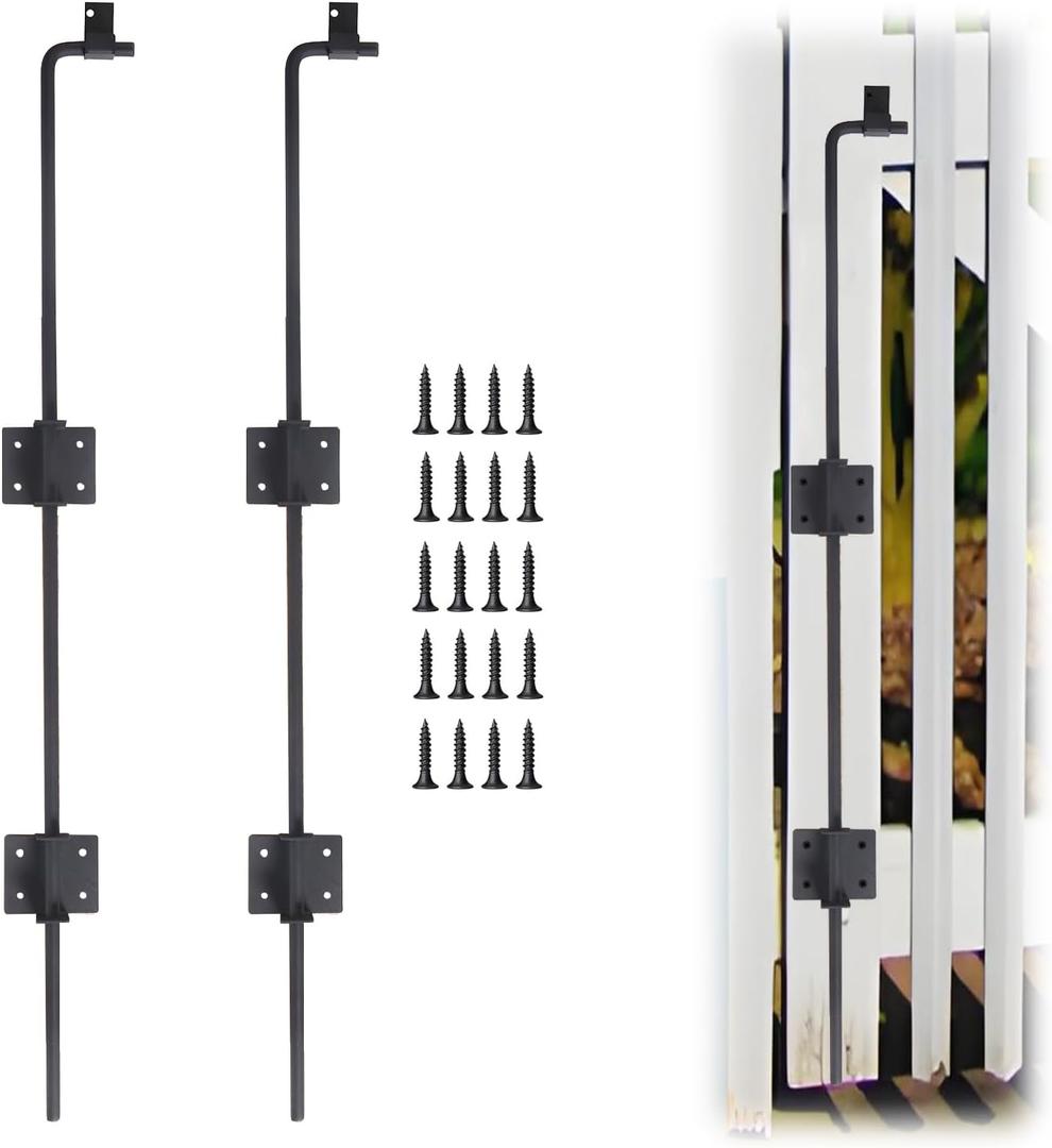 36" Heavy Duty Cane Bolt Gate Drop Rod, 2 Pack Black Gate Ground Latch for Wood Fence Metal Gates Doors Double Doors Fence, Gate Drop Pin (36 in)