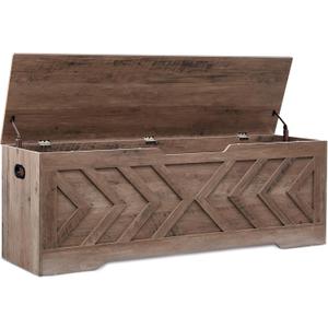 55.1 Storage Bench, Extra Large Entryway Bench with Storage,Storage Chest with 2 Safety Hinges,Blanket Storage,Shoe Storage Chest for Bedroom,Living Room,Easy Assembly. (Greige)