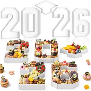 2026 Charcuterie Numbers Fillable, 13.78'' White 2026 Cardboard for Charcuterie, Number 2026 Tray for Chocolate Cookies Flowers Cupcakes Box with Graduation Cap, Class of 2026 Graduation Decorations
