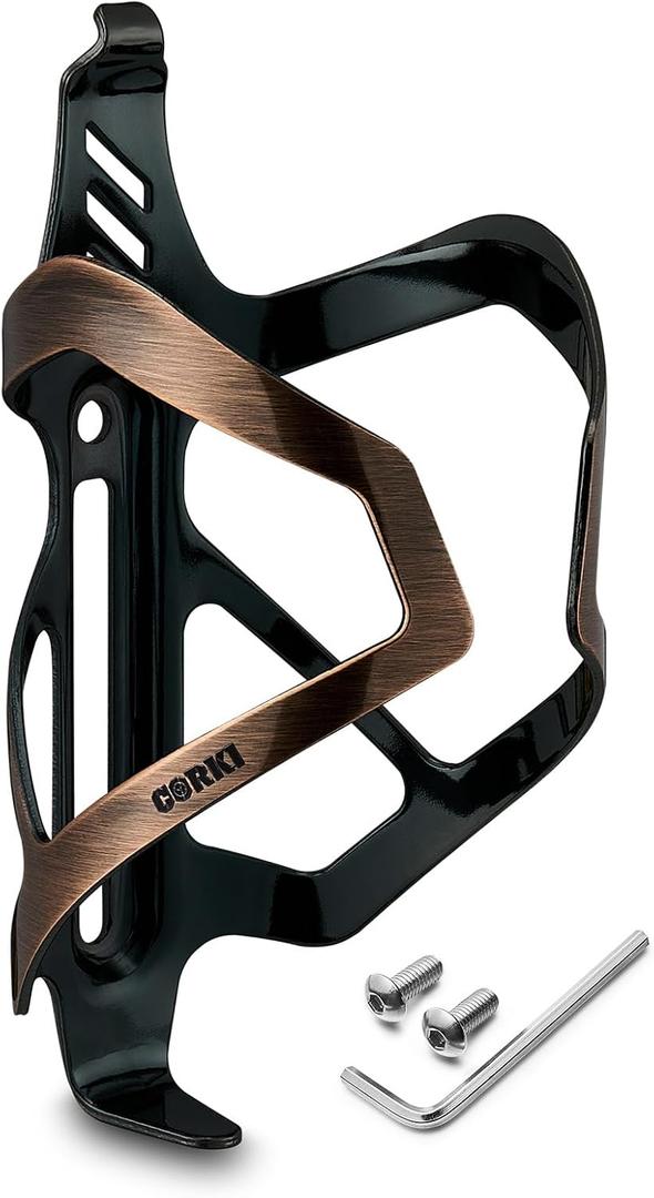Corki Cycles Heavy Duty Bike Water Bottle Holder, Lightweight Aluminum Cage Shockproof Design for Road Mountain Gravel Bikes, Holds 18-30 oz, 1-Pack Vintage Copper