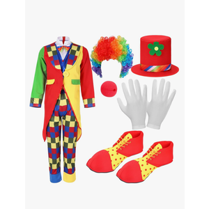 Yahenda Set of 7 Clown Costume Set Halloween Cosplay Clown Red Nose Wig Shoes Hat Accessories Circus Carnival Party Size XL