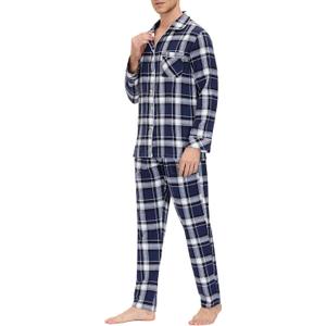 MoFiz Men's Cotton Pajamas Sets Sleepwear Long Sleeve Button Down Loungewear with Pants Soft Pjs Lounge Set with Pockets (X-Large, Plaid 59)