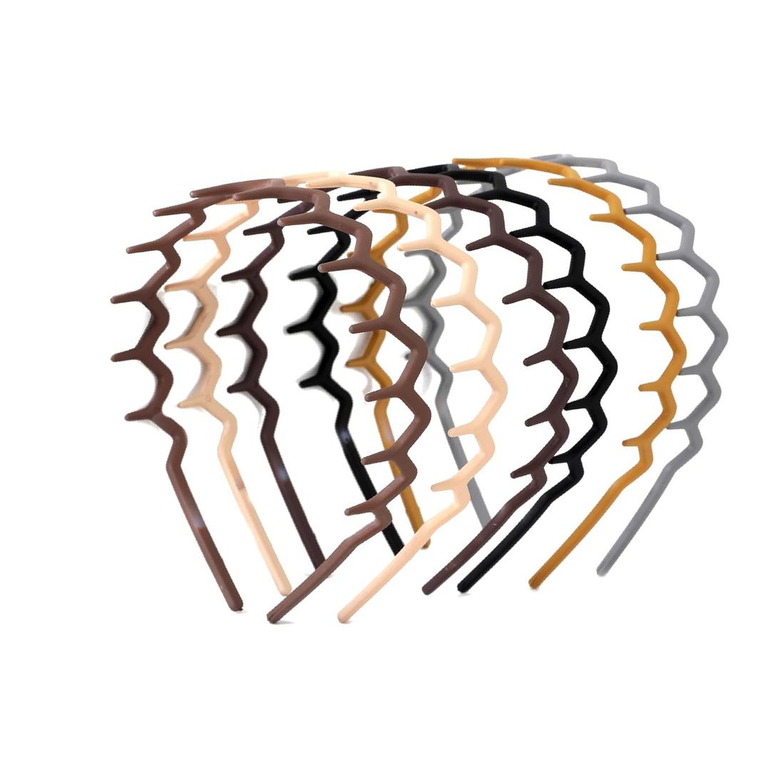 Zigzag Hair Headbands for Women 6-Pack Non-Slip Wave Comb Hairband, 6-Pack, Black and Brown (Mix Color, Average Size)