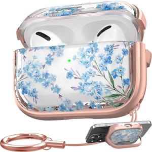 Maxjoy for AirPods Pro 2nd/1st Generation Case, Cute Flower AirPod Pro 2 Case with Safety Lock Hard iPod Pro Cover for Women Girly with Keychain for AirPod Pro Cover(2023/2022/2019), Blue (Blue + Rose Gold)