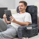 ENITYA Reading Pillow for Sitting in Bed Adult, 24in XXL Back Pillow for Bed Sitting up, Big Pockets & Built-in Arms, Back Support Chair Pillow for Watching TV/Reading/Gaming/Resting/Post Surgery,Grey