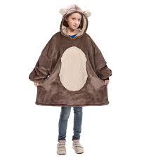 ROC Party Wearable Blanket Hoodie with Animal Hood – Warm Flannel Sherpa Sweatshirt Blanket for Adults, Kids 8-12 Years