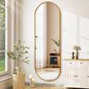 JJUUYOU Oval Mirror Full Length Mirror 48"X18" Aluminum Frame Wall-Mounted Hanging Mirrors for Wall Bathroom Vanity Mirrors Living Room Bedroom Entryway Decor (Gold)