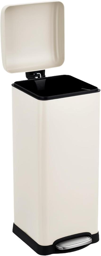 8 Gallon (30L) Step Trash Can, Stainless Steel Bathroom Garbage Can with Lid and Foot Pedal, Kitchen Garbage Bin with Removable Inner Bucket for Home Bedroom Office, Beige