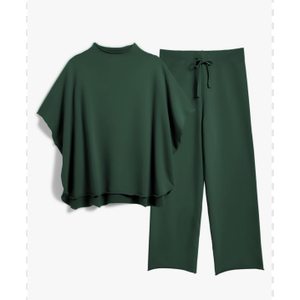 Women's Two Piece Outfits 3/4 Sleeve Capelet Crew Neck Pullover Top Wide Leg Pants Lounge Set Green Small Women's Two Piece Outfits 3/4 Sleeve Capelet Crew Neck Pullover Top Wide Leg Pants Lounge Set Green Small