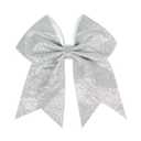 8" Large Glitter Cheer Bows with Full Rhinestones Colorful Shimmer Shiny Cheer Hair Bows Elastic Band Ponytail Holder for Cheerleader Girls Sports - Silver, 2 Pack