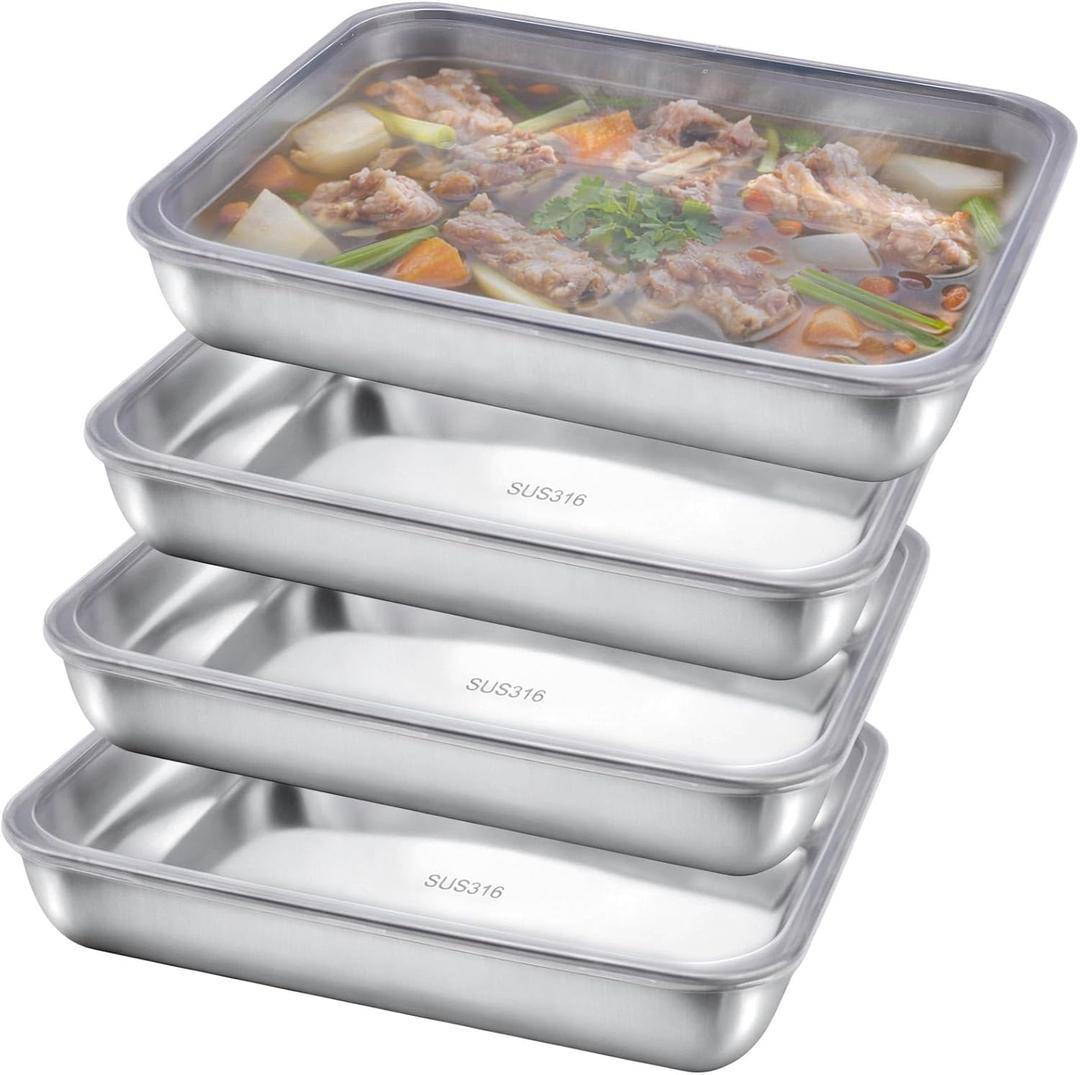 4pcs Stainless Steel Food Storage Containers with Lids, Airtight Stackable Metal Meal Prep Containers Deli Meat Keeper for Refrigerator Freezer for Picnic BBQ Party Travel & Office Lunch