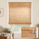 LazBlinds No Drill Bamboo Roman Shades, 37" W x 48" H, Malay Oak