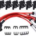 D585 8PCS Ignition Coils Pack Round Type 8mm Spark Plug Wire Set Compatible with Chevrolet Silverado 1500 Classic Pickup, GMC Envoy XL XUV, Escalade ESV EXT, Hummer H2, Isuzu Ascender