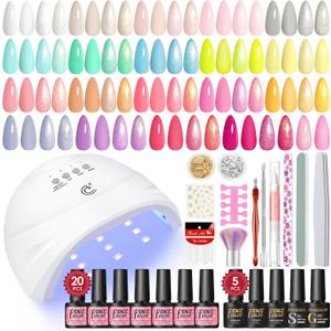 PEACECOLOR 38PCS Gel Nail Polish Set with Lamp Starter Kit, 20 Colours Soak Off Gel Nail Kit White Pink Red Blue Green with Glossy Matte Glitter Top Coat, Nails Kit for Beginner DIY at Home