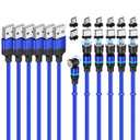 Magnetic Charging Cable (6-Pack,1.6+3.3+3.3+6.6+6.6+10ft) 540 Rotation Magnet Phone Charger USB C Cable 3A Fast Charging Magnetic Charger Cable with LED Light for Micro USB Type C Device