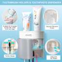 Boperzi Toothbrush Holder Wall Mounted Toothpaste Dispenser Gray Dustproof Cover for Shower Bathroom Set with 2 Toothpaste Squeezers (Not Electric)