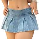 Avanova Women Denim Jean Ruffle Pleated Mini Skirt Low Rise Zip Micro Short Skirts Blue X-Large (XL)