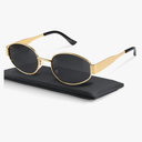 livho Retro Polarized Sunglasses - UV400 Protection, Oval Shape, Metal Frames - Matching Soft Case Inlcuded