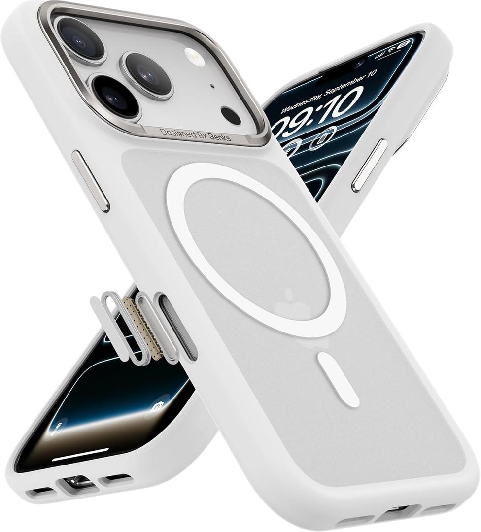 BENKS Magnetic Case for Phone 17 Pro, Compatible with MagSafe, Military-Grade Drop Protection, Slim Translucent Matte Shockproof Bumper Protective Cover, White