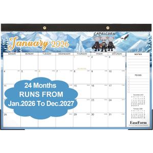 2 x 24 Month Desk Calendar 2026-2027, Runs from January 2026 to December 2027, Large 17"x12" Desktop/Wall Monthly Calendar, 2 Year Academic Calendar with Note & To Do for Home, School or office