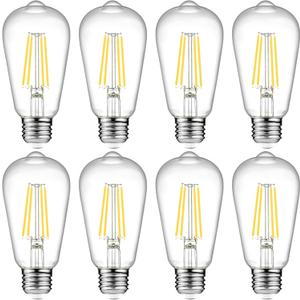 Ascher LED Edison Bulbs 6W, Equivalent 60W, High Brightness Cool White 4000K, 700 Lumens, ST58 Vintage LED Filament Bulbs with 80+ CRI, E26 Base, Non-Dimmable, Clear Glass, Pack of 8
