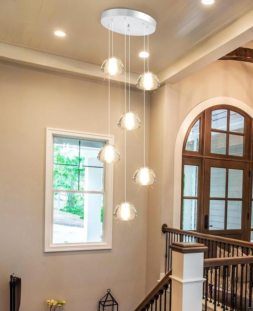 6-Lights Pendant Lighting for Entrance Modern Crystal Chandeliers LED Crystal Hanging Lights for Dining Room Bedroom Foyer Staircase Living Room 3000K (6-Lights, Silver)