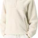 Aimiray Fleece Pullover Women Long Sleeve Half Zip Sherpa Jacket Warm Trendy Teddy Fall Sweatshirts with Side Pockets (Medium, Beige)