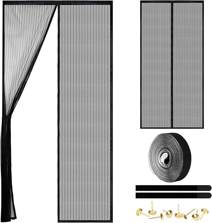 Magnetic Screen Door - Self Sealing, Heavy Duty, Hands Free Mesh Partition Keeps Bugs Out Let Breeze in- Pet and Kid Friendly - Keep Open Feature (Black, Fit Door Size 38 x 82 Inch)