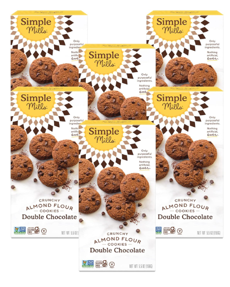 Simple Mills Almond Flour Double Chocolate Chip Cookies, Gluten Free and Delicious Crunchy Cookies, Organic Coconut Oil, 5.5 Ounce (Pack of 6) BBD: 07/12/2026