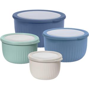 Oggi Set of 4 Prep, Store & Serve Plastic Bowls - w/See-Thru Lids- Dishwasher, Microwave & Freezer Safe, (0.7, 1.4, 2.6, 4 Quarts) - Multicolor