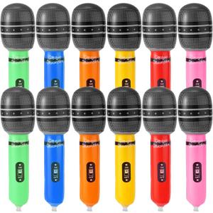 12pcs Inflatable Microphone Party Favors, 8.66x1.97in 6 Color Aluminum Film Blow Up Fake Microphone Props Bulk for Kids Karaoke Concert Themed DJ-Props Toy Photo Booth Decoration Musical Supplies