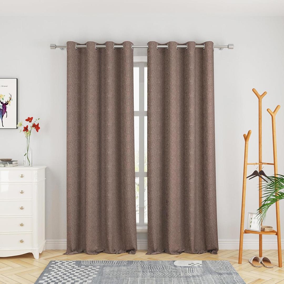 Brown Curtains Kitchen Linen Textured 92 inch Length Living Room Divider Bedroom Privacy Curtains Semi Sheer Basement Sliding Glass Door Window Treatment Patio Curtain 2 Panels Grommet Top Drapes