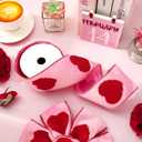 Whaline Valentine's Day Wired Edge Ribbon 2.7 Inch Pink Red Heart 3D Jacquard Velvet Embossed Fabric Wrapping Ribbon for Wedding Anniversary DIY Crafts Wreath Bow Making, 5 Yard