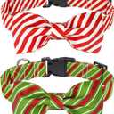 Malier 2 Pack Dog Collar with Bow tie, Christmas Classic Plaid Snowflake Dog Collar with Light Adjustable Buckle Suitable for Small Medium Large Dogs Cats Pets (Small, Red + Green)