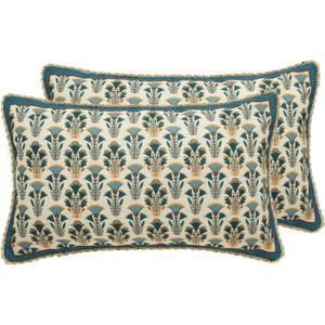 patdrea Designer Rectangle Throw Pillow Covers Set of 2,Rustic Vintage Blue Linen with Floral Pattern Pillow Cover,Decorative Lumbar Pillowcases Cushion for Bed Living Room Outdoor Car,12"x20"