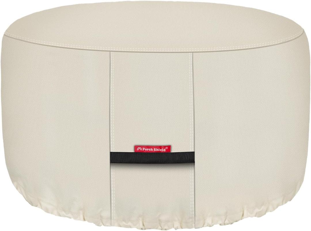 Porch Shield Fire Pit Cover - Waterproof 600D Heavy Duty Fade Resistant Round Patio Fire Bowl Cover Beige - 36 inch