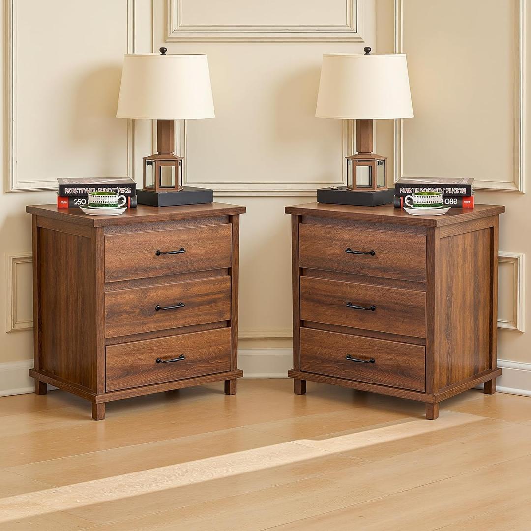 Night Stand, Wooden End Table, Rustic Night Stands for Bedrooms, Tall Bedside Table with Drawers for Bedroom, Home Office
