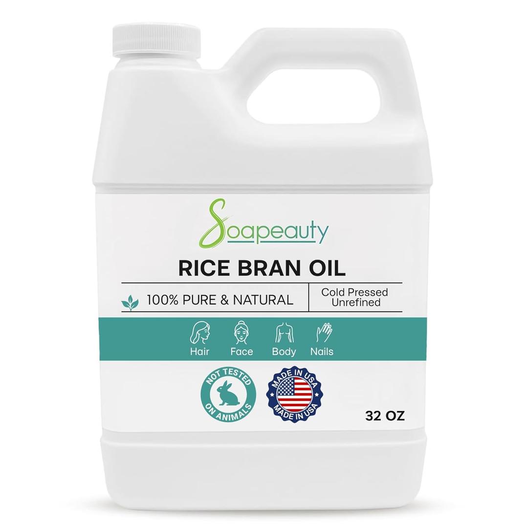 Rice BRAN Oil Cold Pressed Unrefined | Carrier for Essential Oils, Face, Skin, Hair Moisturizer, Soap Making | (32 OZ) Rice BRAN Oil Cold Pressed Unrefined | Carrier for Essential Oils, Face, Skin, Hair Moisturizer, Soap Making | (32 OZ)