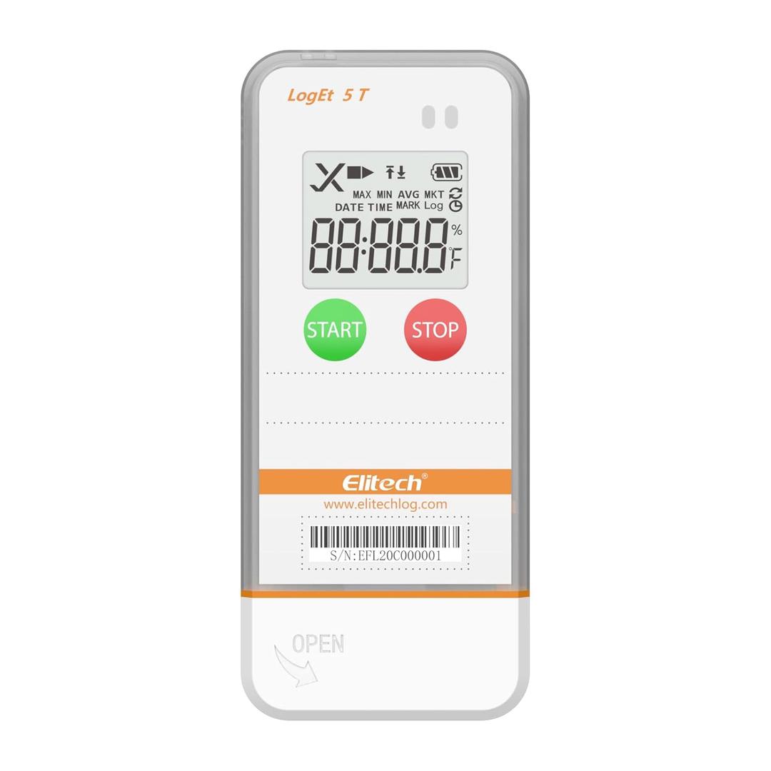 Elitech USB Digital Temperature Data Logger Reusable Recorder with Shadow Data 32000 Points, Auto PDF/CSV Report, for Windows/MacOS, Refrigerator Thermometer LogEt5T (Standard, Internal-Temp -30~70C)