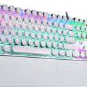 AULA F2088 Typewriter Mechanical Keyboard, White Retro Wired Gaming Keyboard with Blue Switches, Rainbow Backlit, Round Keycaps, Media Knob & Removable Wrist Rest