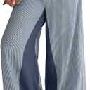 TARSE Womens Linen Wide Leg Pants Striped Drawstring Elastic Waist Loose Fit Summer Boho Casual Trendy Pants with Pockets (Blue, L)