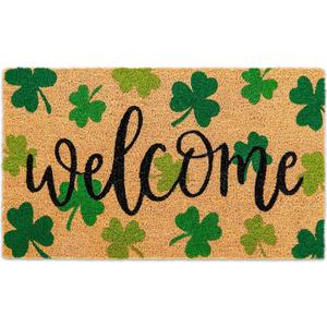 Whaline St. Patrick's Day Natural Coir Door Mat Gradient Green Shamrock Pattern Welcome Mat Non-Slip Lucky Clover Entrance Door Rugs for Irish Indoor Outdoor Home Bathroom Decor, 16.5 x 29 Inch