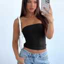 REORIA Women's Strapless Tube Top Double Lined & Non-Slip Y2K Backless Crop Tops for Summer Going Out (Black, XS)