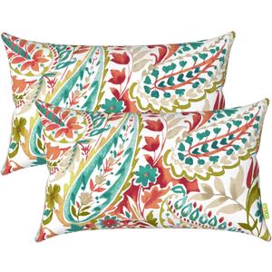 LVTXIII 1220 Inch Outdoor Lumbar Pillows, Pack of 2 Water Repellent Lumbar Pillow with Inserts, Fluffy Decorative Garden Lumbar Cushions for Home Patio Coach Sofa Use, Pretty Paisley