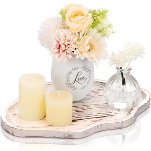 Small Decorative Tray Wood Decorative Serving Tray for Candles Perfume, Cloud Wooden Jewelry Tray Trinket Dish, Wooden Trays for Coffee Table Home Decor (Retro White)