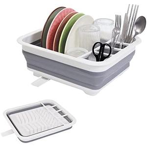 Goderewild Collapsible Dish Drying Rack with Rotating Drain & Plug,Space-Saving Dish Drainers for Kitchen Counter, Portable Dish Rack Over Sink Drying Dinnerware,Travel Trailer RV Camping Essentials