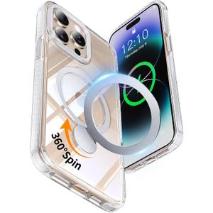 YOOVEI for iPhone 14 Pro Case,with Kickstand 360Rotatable Magnetic Invisible Ring Stand [Compatible with MagSafe],Shockproof Protective Slim Soft Edge,Phone Grip Cover 6.1'',Clear Misty White